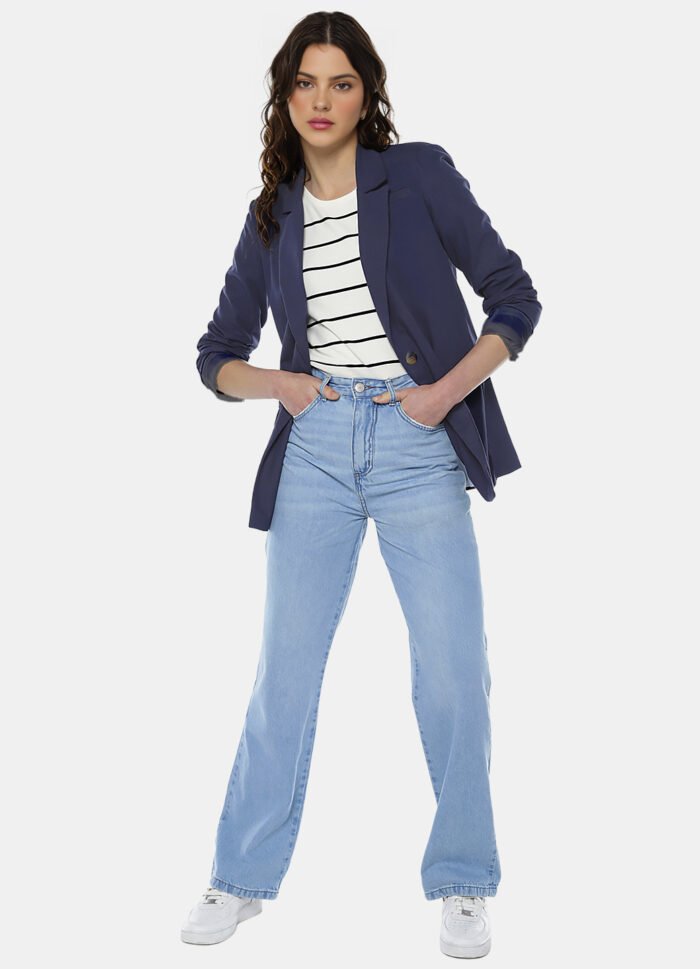 Blazer de Alfaiataria Feminino Azul Marinho com Bolsos Viscose - Imagem 6