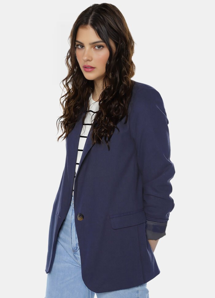Blazer de Alfaiataria Feminino Azul Marinho com Bolsos Viscose - Imagem 5
