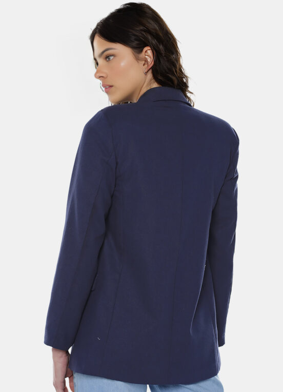 Blazer de Alfaiataria Feminino Azul Marinho com Bolsos Viscose - Image 4