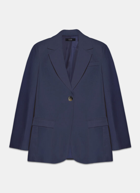Blazer de Alfaiataria Feminino Azul Marinho com Bolsos Viscose - Image 3