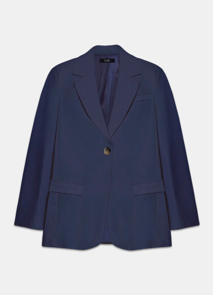 Blazer de Alfaiataria Feminino Azul Marinho com Bolsos Viscose - Imagem 3