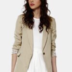 Blazer de Alfaiataria Feminino Bege Mocha com Bolsos Viscose