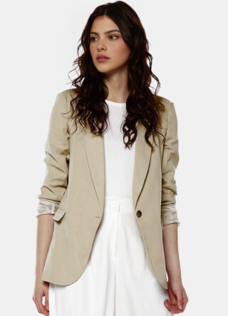 Blazer de Alfaiataria Feminino Bege Mocha com Bolsos Viscose