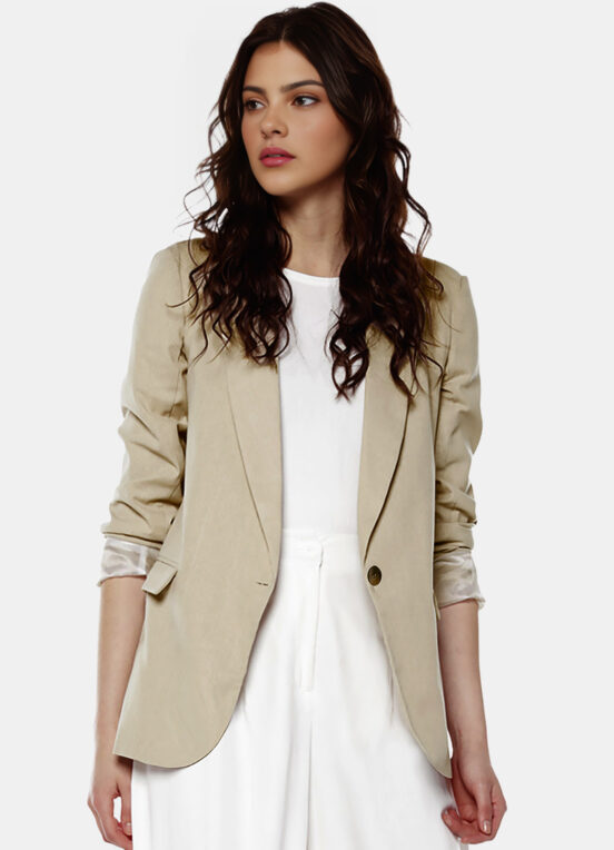 Blazer de Alfaiataria Feminino Bege Mocha com Bolsos Viscose
