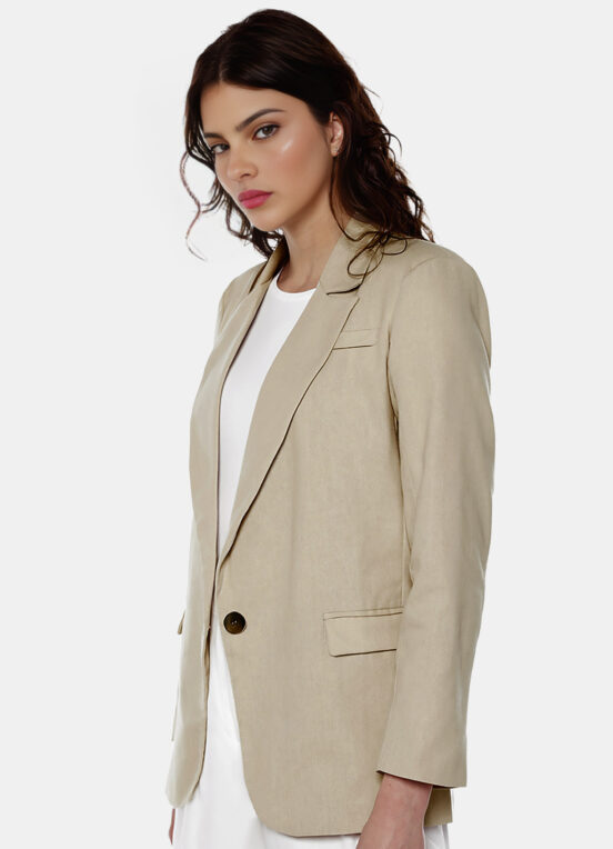 Blazer de Alfaiataria Feminino Bege Mocha com Bolsos Viscose - Image 6