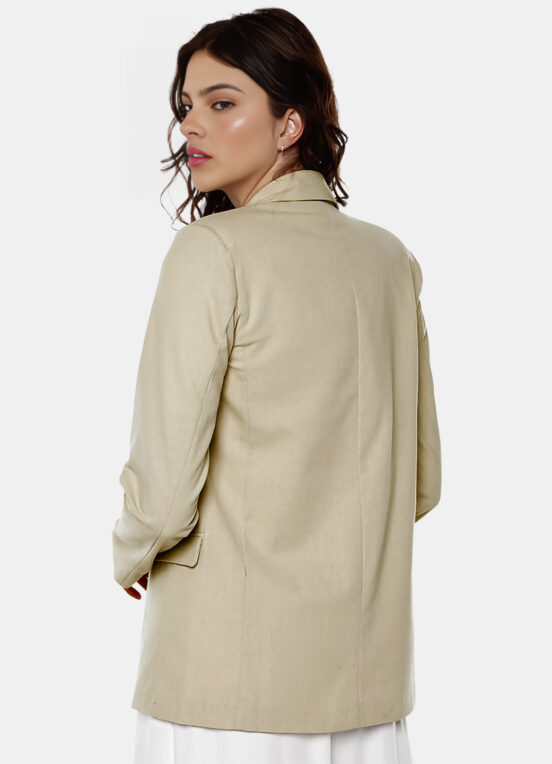 Blazer de Alfaiataria Feminino Bege Mocha com Bolsos Viscose - Image 5