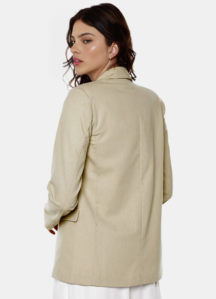 Blazer de Alfaiataria Feminino Bege Mocha com Bolsos Viscose - Imagem 5