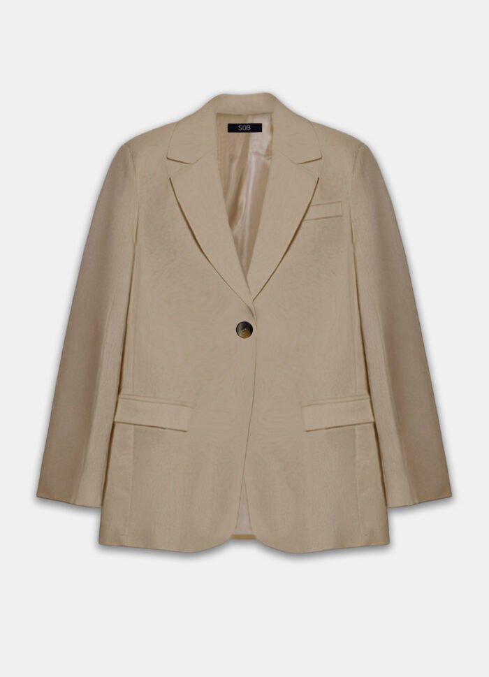 Blazer de Alfaiataria Feminino Bege Mocha com Bolsos Viscose - Imagem 4