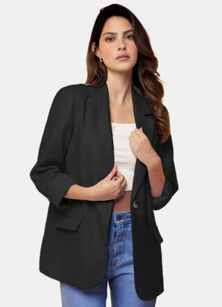 Blazer de Alfaiataria Feminino Preto com Bolsos Viscose
