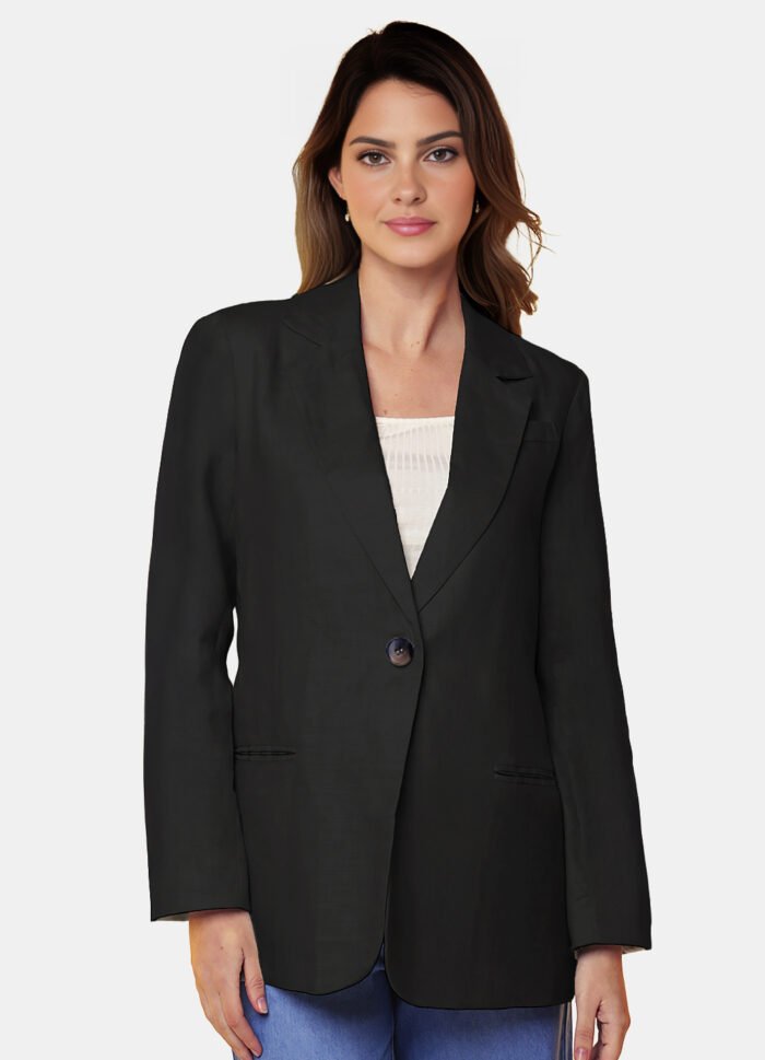 Blazer de Alfaiataria Feminino Preto com Bolsos Viscose - Imagem 2