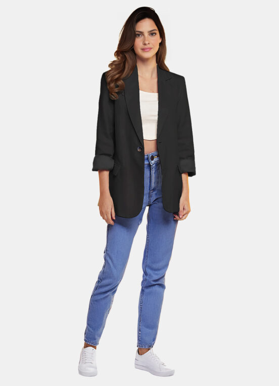 Blazer de Alfaiataria Feminino Preto com Bolsos Viscose - Image 3