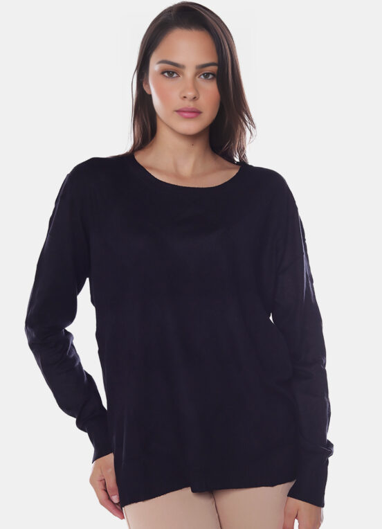 Blusa de Tricot Preta Gola Canoa Macia - Image 3