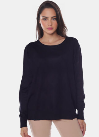 Blusa de Tricot Preta Gola Canoa Macia