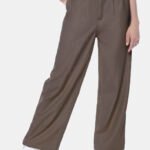 Calça de Pregas Marrom Café Cintura Alta em Viscose com Elastano