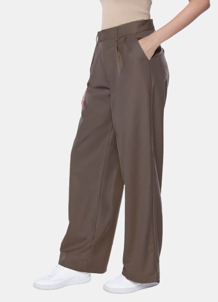 Calça de Pregas Marrom Café Cintura Alta em Viscose com Elastano - Imagem 6