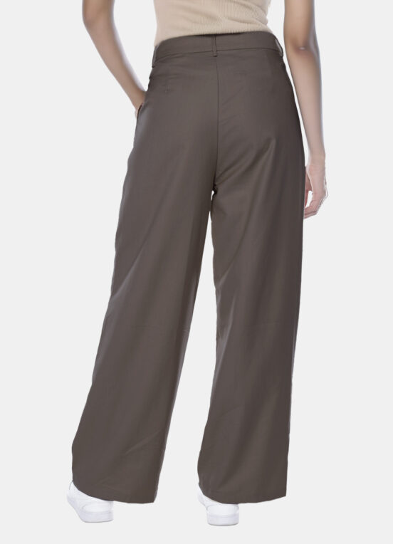 Calça de Pregas Marrom Café Cintura Alta em Viscose com Elastano - Image 7