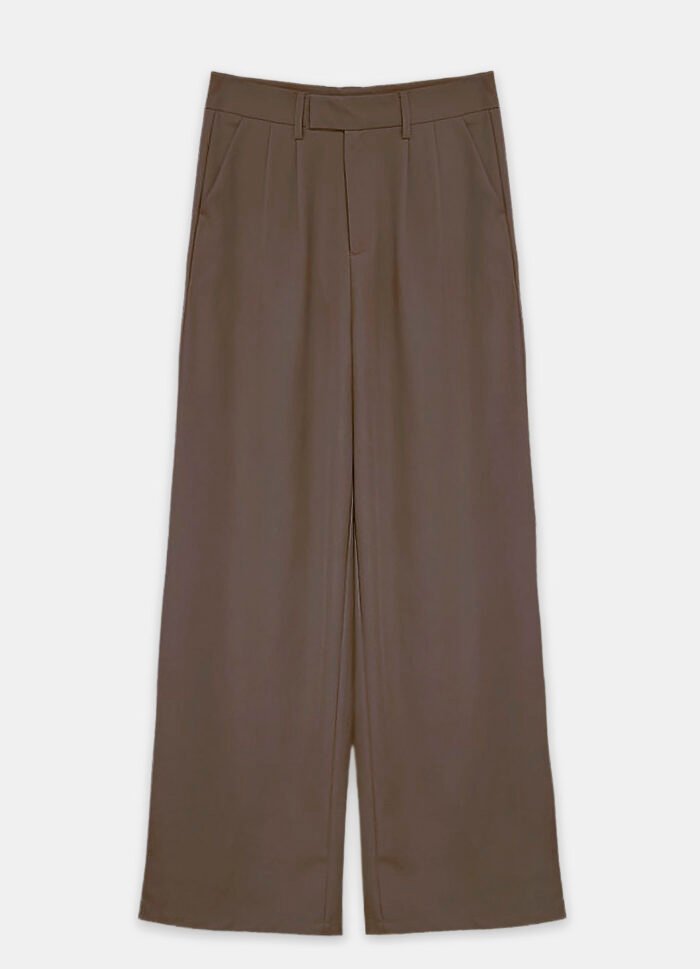 Calça de Pregas Marrom Café Cintura Alta em Viscose com Elastano - Imagem 5