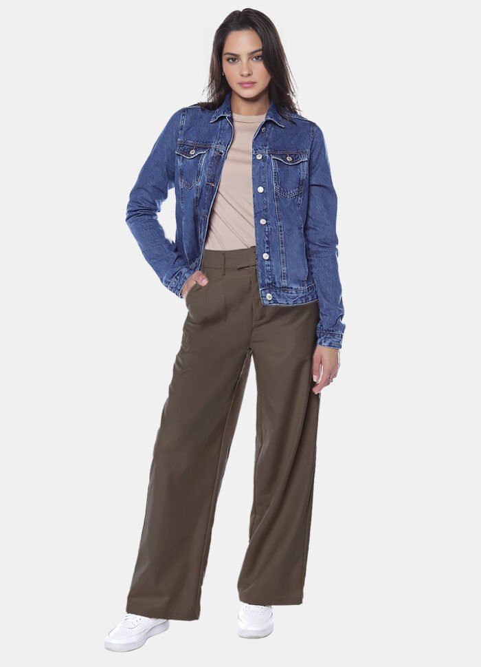 Calça de Pregas Marrom Café Cintura Alta em Viscose com Elastano - Imagem 2