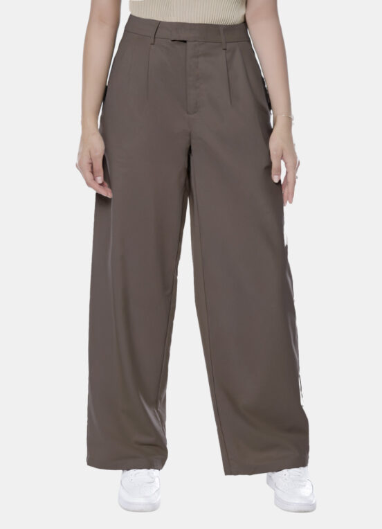 Calça de Pregas Marrom Café Cintura Alta em Viscose com Elastano - Image 4
