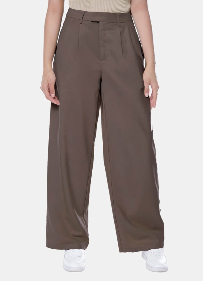 Calça de Pregas Marrom Café Cintura Alta em Viscose com Elastano - Imagem 4