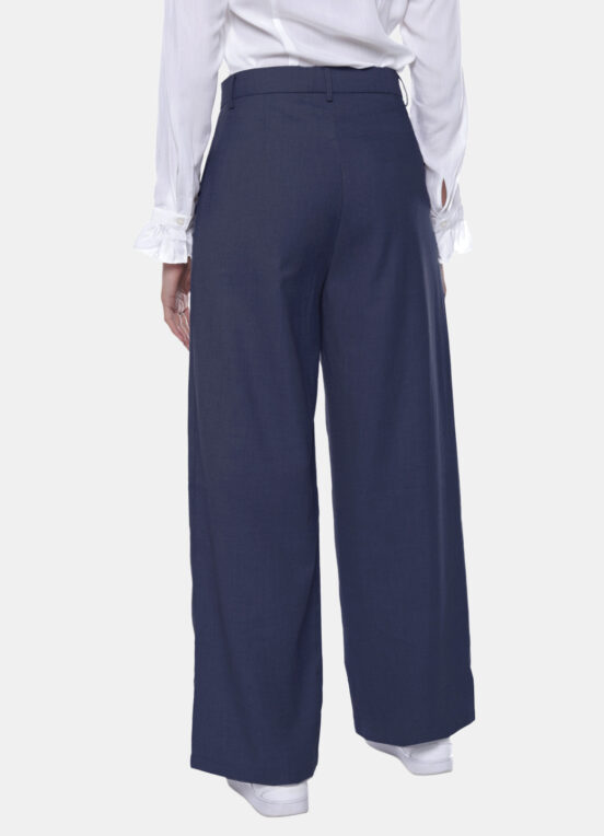 Calça de Pregas Azul Marinho Cintura Alta em Viscose com Elastano - Image 7
