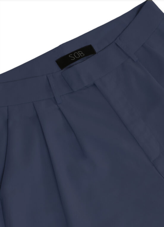 Calça de Pregas Azul Marinho Cintura Alta em Viscose com Elastano - Image 4