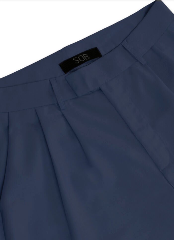 Calça de Pregas Azul Marinho Cintura Alta em Viscose com Elastano - Imagem 4