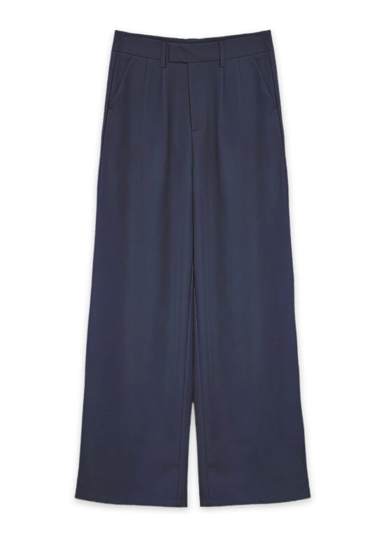 Calça de Pregas Azul Marinho Cintura Alta em Viscose com Elastano - Image 6