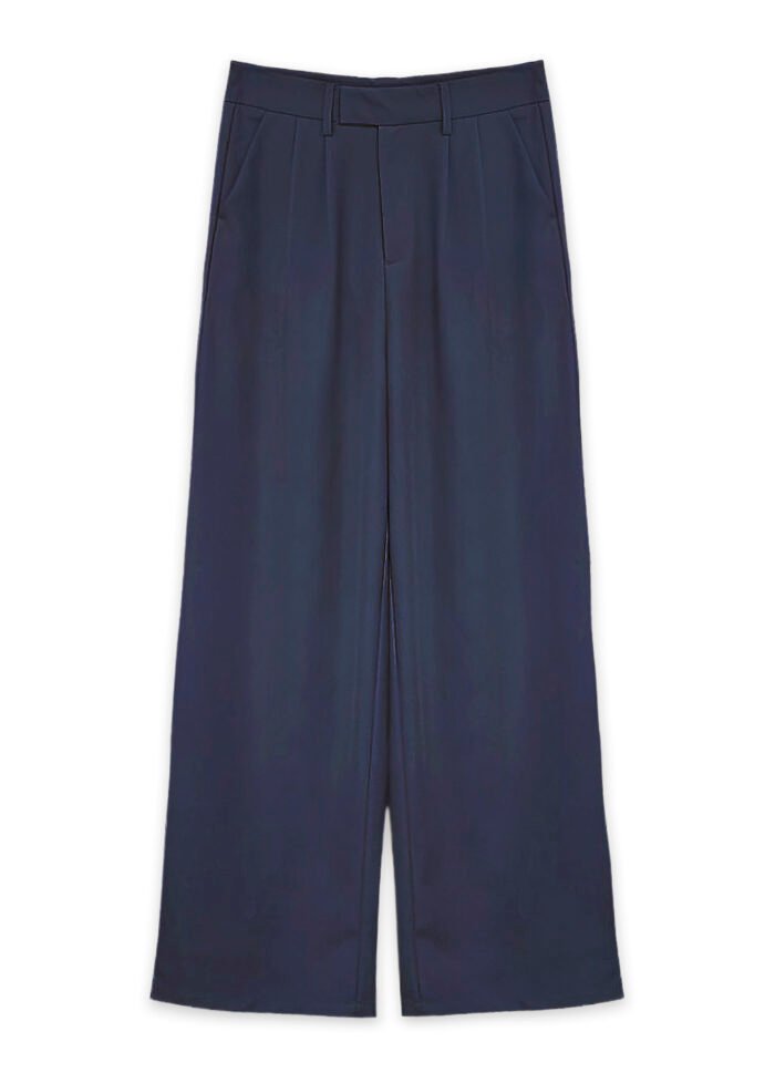 Calça de Pregas Azul Marinho Cintura Alta em Viscose com Elastano - Imagem 6