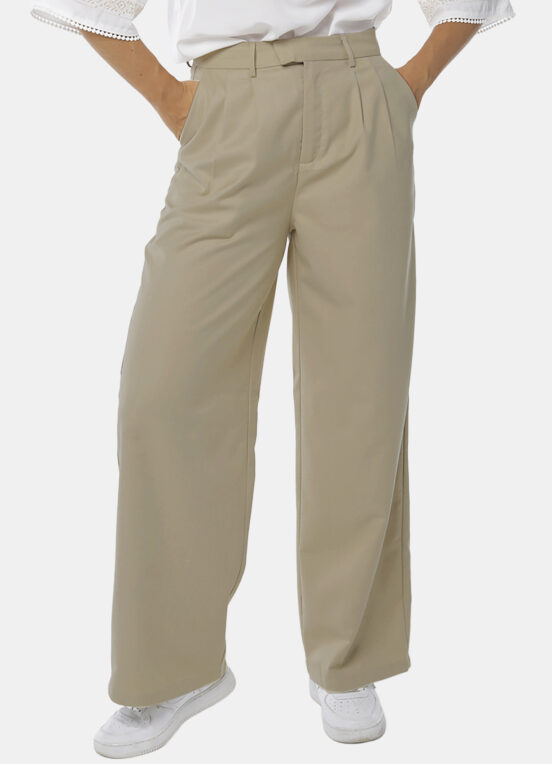 Calça de Pregas Bege Mocha Cintura Alta em Viscose com Elastano - Image 2