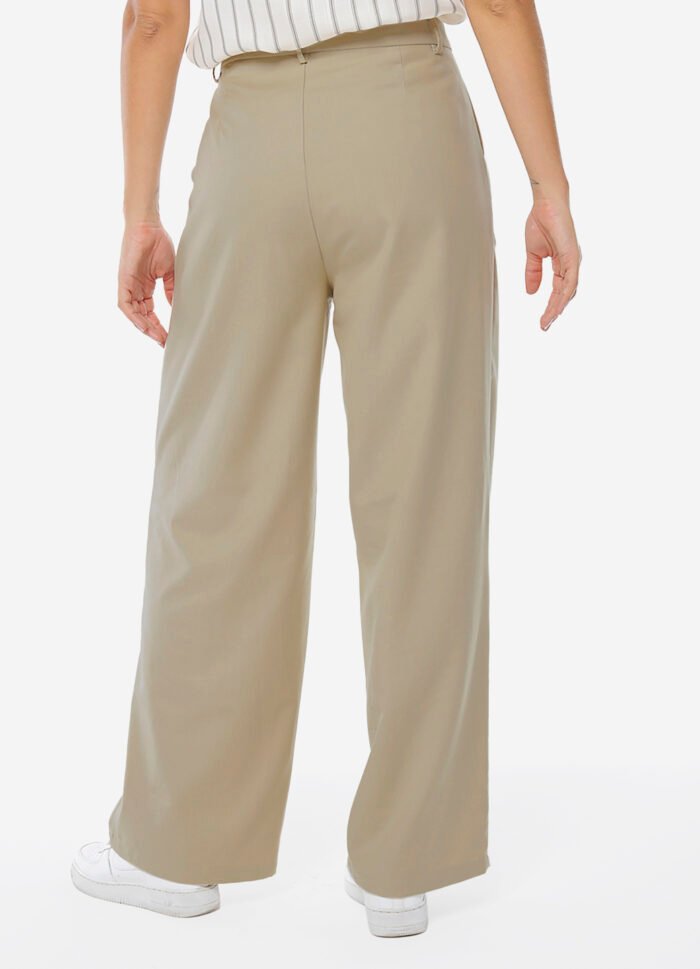 Calça de Pregas Bege Mocha Cintura Alta em Viscose com Elastano - Imagem 6