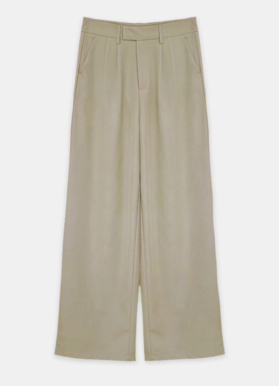 Calça de Pregas Bege Mocha Cintura Alta em Viscose com Elastano - Image 5