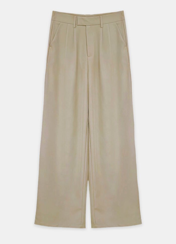 Calça de Pregas Bege Mocha Cintura Alta em Viscose com Elastano - Imagem 5