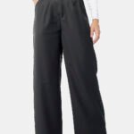 Calça de Pregas Preta Cintura Alta em Viscose com Elastano