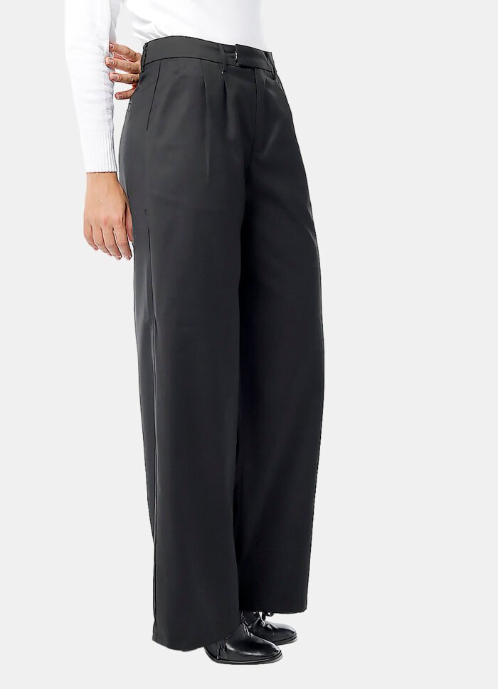 Calça de Pregas Preta Cintura Alta em Viscose com Elastano - Imagem 2