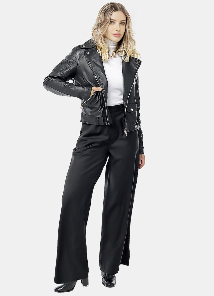 Calça de Pregas Preta Cintura Alta em Viscose com Elastano - Imagem 3