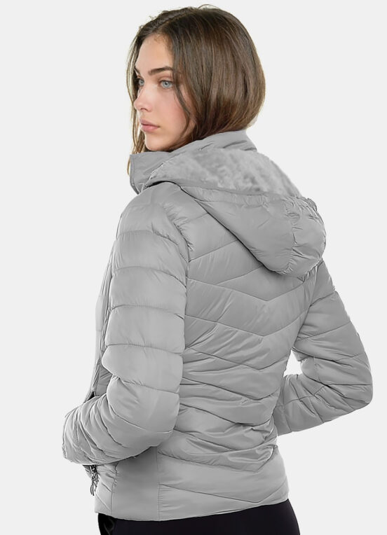 Casaco Puffer Cinza Forrado Veludo com Bolsos - Image 6