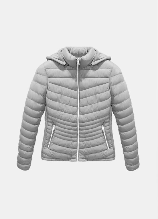 Casaco Puffer Cinza Forrado Veludo com Bolsos - Image 4