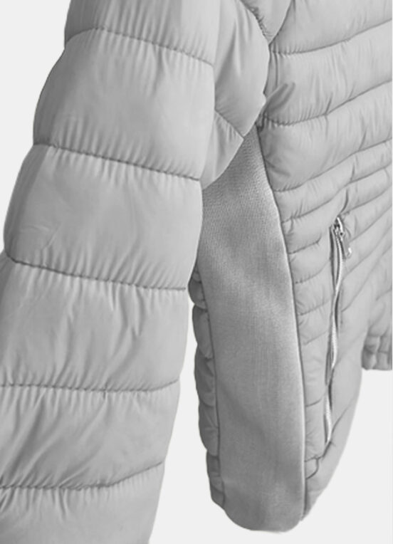 Casaco Puffer Cinza Forrado Veludo com Bolsos - Image 3