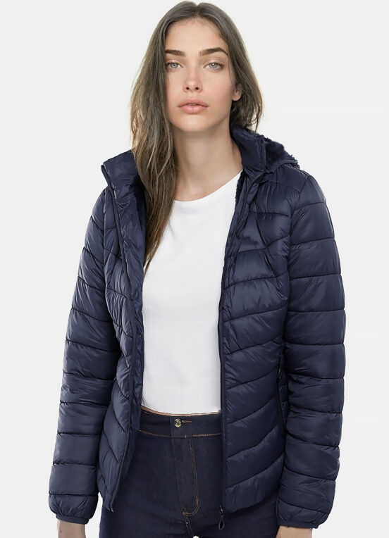 Casaco Puffer Forrado Veludo Azul Marinho  com Bolsos - Image 2