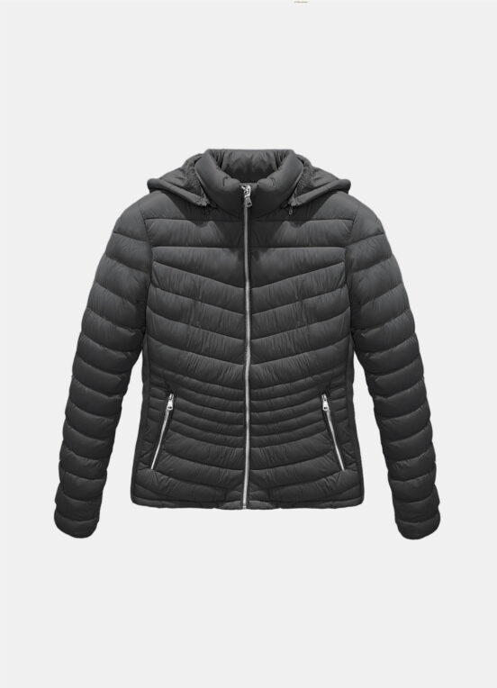 Casaco Puffer Preto Forrado Veludo com Bolsos - Image 3