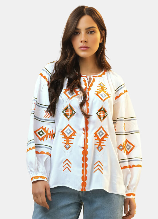 Blusa Branca Boho Bordada em Viscose com Mangas - Image 5
