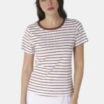 Blusa Feminina Listrada Marrom Retrô em Malha de Algodão