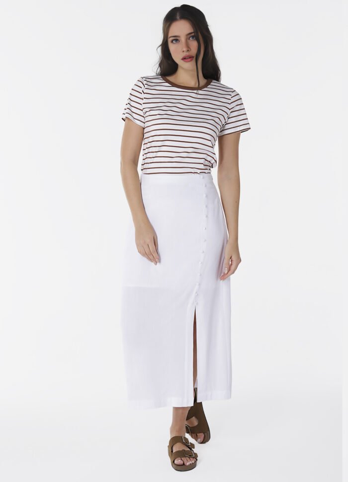 Blusa Feminina Listrada Marrom Retrô em Malha de Algodão - Imagem 3