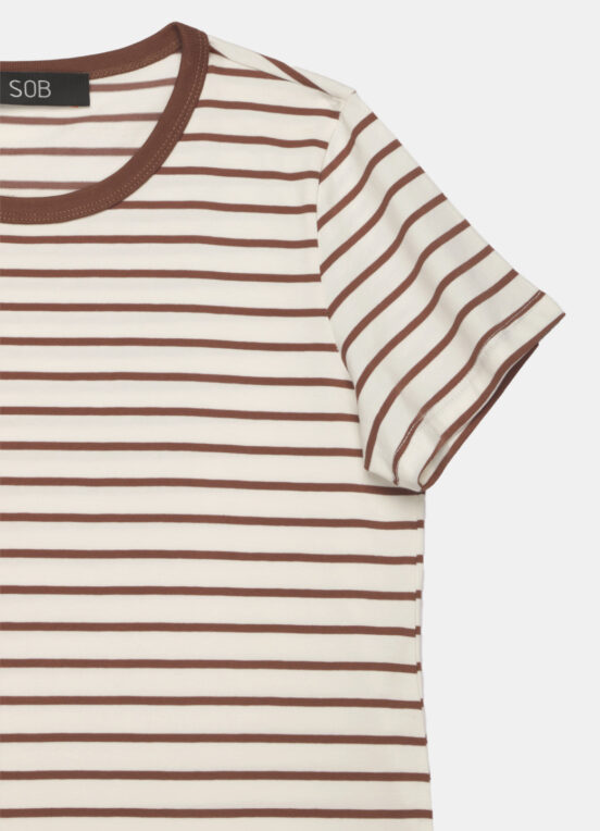 Blusa Feminina Listrada Marrom Retrô em Malha de Algodão - Image 6