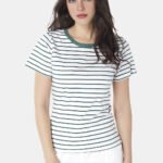 Blusa Feminina Listrada Verde Retrô em Malha de Algodão