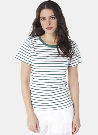 Blusa Feminina Listrada Verde Retrô em Malha de Algodão