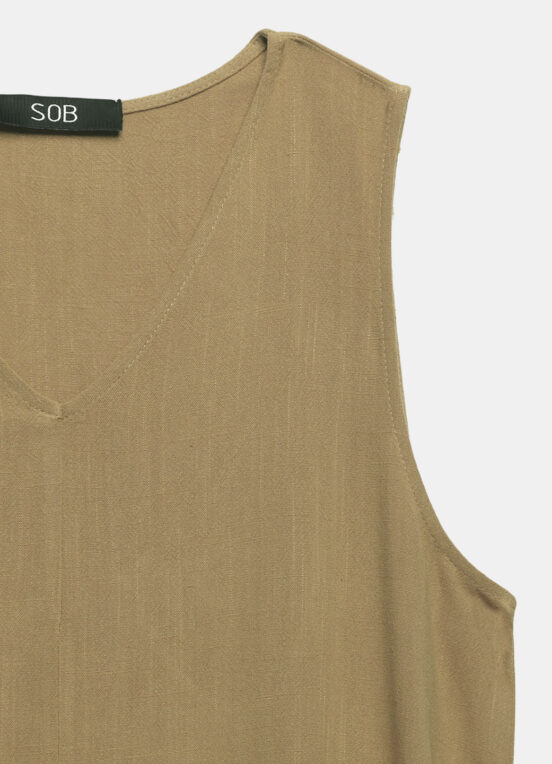 Vestido Longo de Linho Terracota Gola V com Bolsos Sob - Image 6