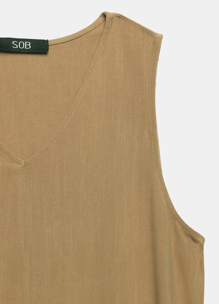 Vestido Longo de Linho Terracota Gola V com Bolsos Sob - Imagem 6