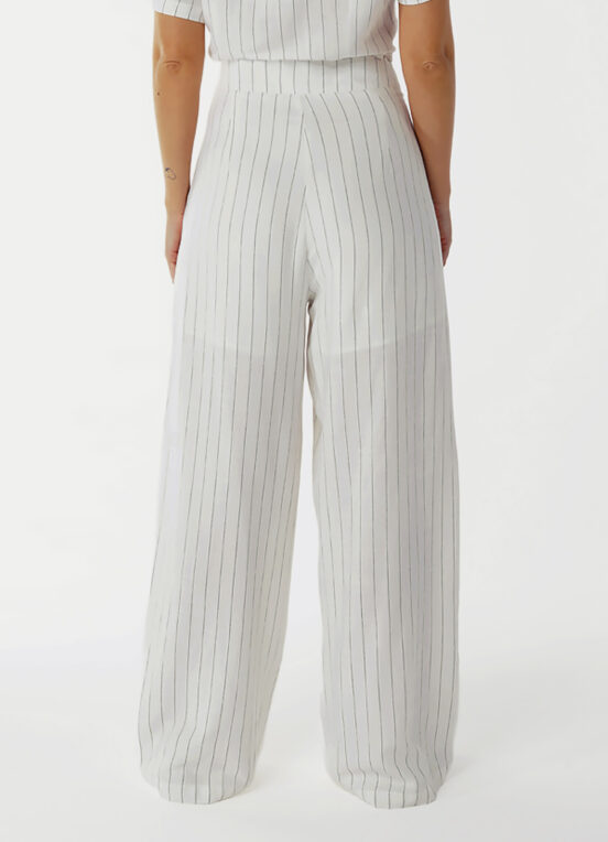 Calça Pantalona de Linho Branca Risca de Giz com Bolsos - Image 4